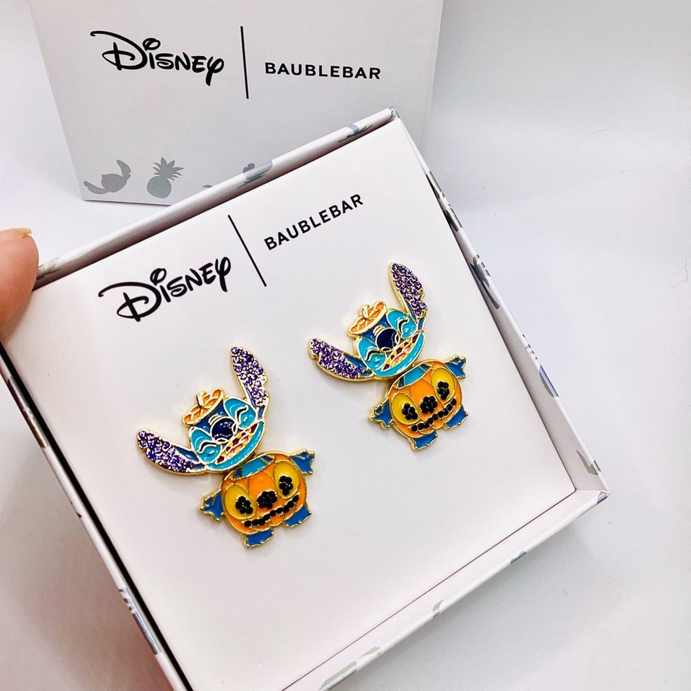 Disney BaubleBar Stitch Pumpkin Painted Enamel Earrings - Picture 7 of 10